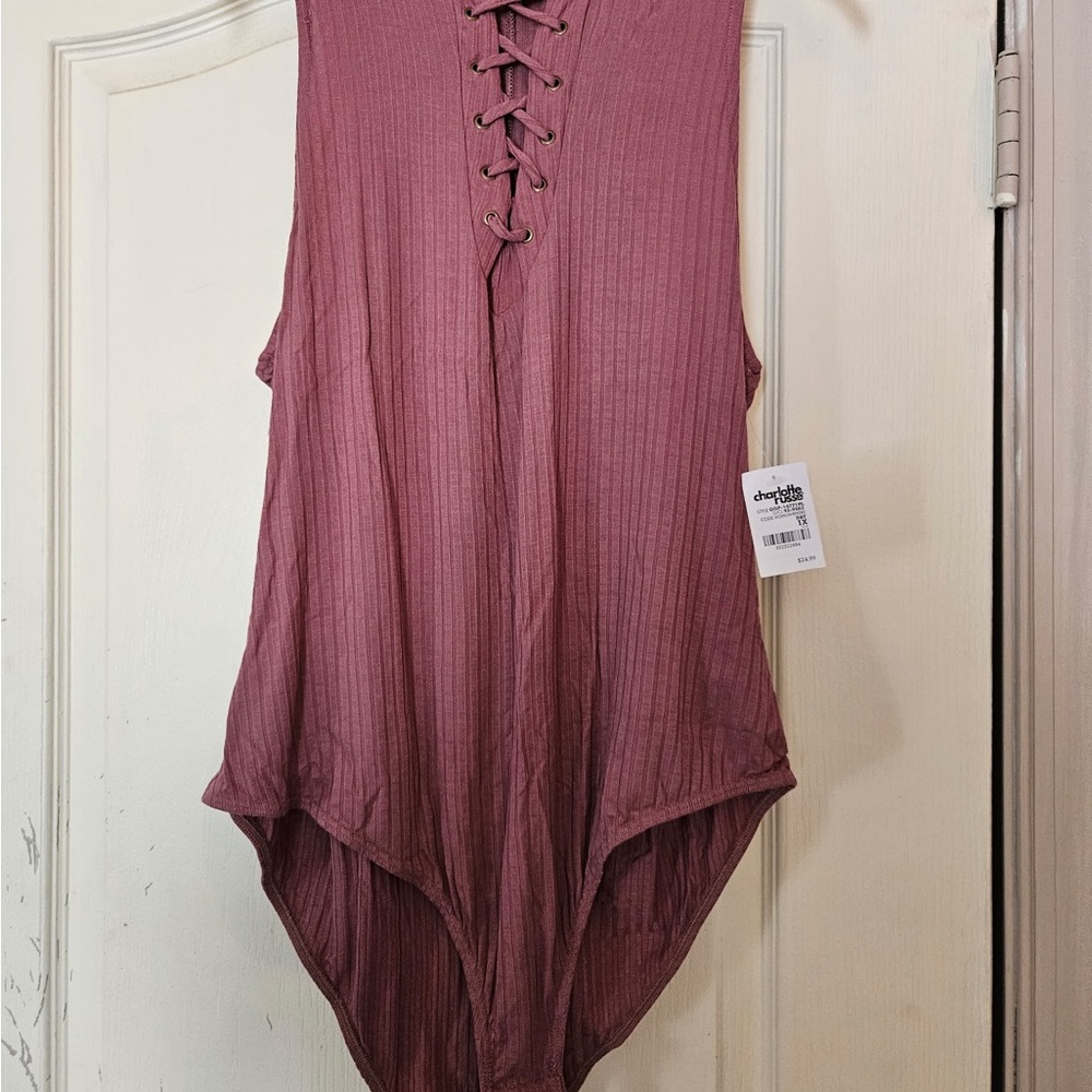 Charlotte Russe Women's Lace-Up Bodysuit in Mauve